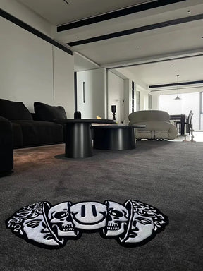 Black White Funny Creative Carpet Smiling Face Skull Rug Comfortable Soft Bedroom Rugs Living Room Decoration Carpets Tapete 양탄자