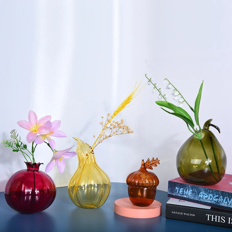 Creative Fruit Shaped Vase Home Decor Pomegranate Pumpkin Vase Plant Hydroponic Terrarium Art Table Vase Glass Crafts Room Decor