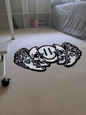 Black White Funny Creative Carpet Smiling Face Skull Rug Comfortable Soft Bedroom Rugs Living Room Decoration Carpets Tapete 양탄자