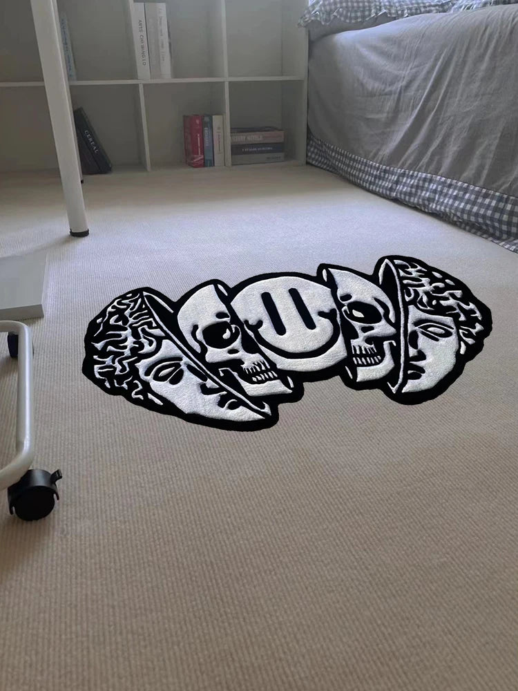 Black White Funny Creative Carpet Smiling Face Skull Rug Comfortable Soft Bedroom Rugs Living Room Decoration Carpets Tapete 양탄자