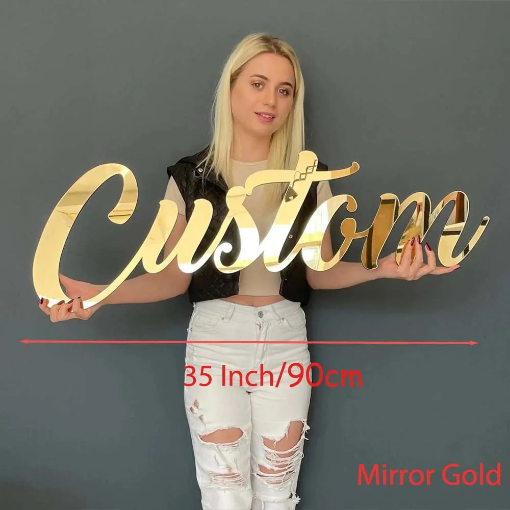 Custom Baby Name Sign Decor Personalized Acrylic Mirror Gold Wood Wall Signs Baby Shower Nursery Decor Wedding Party Plaque