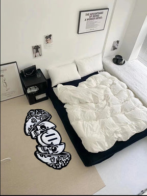 Black White Funny Creative Carpet Smiling Face Skull Rug Comfortable Soft Bedroom Rugs Living Room Decoration Carpets Tapete 양탄자