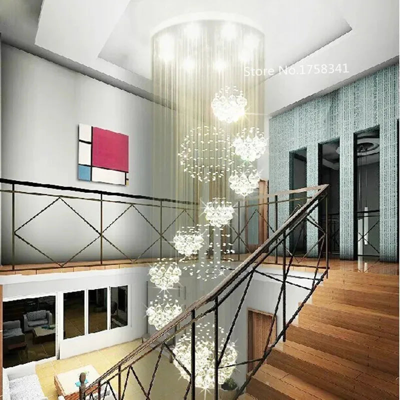 Merden crystal hanging lamp penthouse floor staircase hall LED suspend lights wire Modern living room crystal chandelier