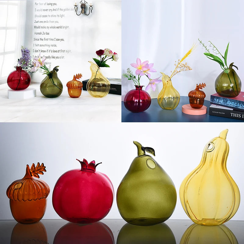 Creative Fruit Shaped Vase Home Decor Pomegranate Pumpkin Vase Plant Hydroponic Terrarium Art Table Vase Glass Crafts Room Decor