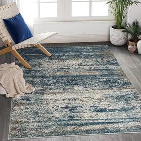 Art&Tuft Washable Abstract Area Rug With Anti-Slip Backing,  Machine   (TPR18-Blue, 9'x12')