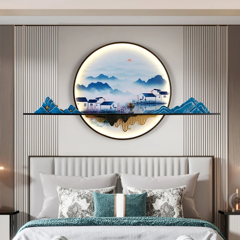 AIGESI  Modern Wall Picture Light LED Creative Chinese Landscape Mural Background Sconce Lamp for Home Living Bedroom