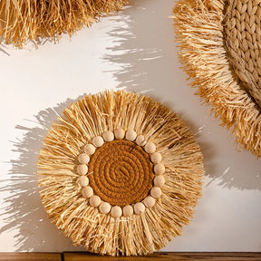 Wall and wall made of grass and rattanJapanese style living roombedroom background wall decoration room decoration accessories