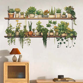 1pc Green Plant Double Layer Green Leaf Hanging Basket Wall Sticker Home Decoration Bedroom Bathroom Living Room Wall Sticker